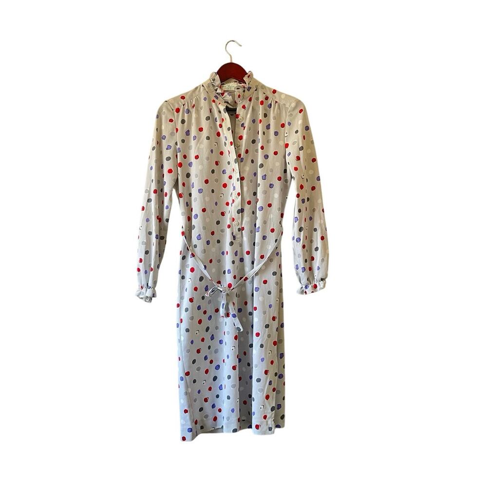 Vintage‎ polka dot ruffle detail midi dress with tie waist size medium